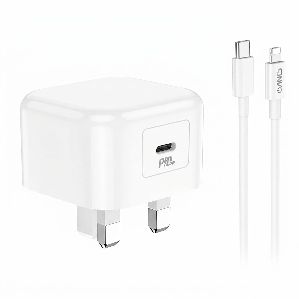ANG PD20W TC76A USB-C Fast Wall Charger – 20W Power Delivery UK Plug - With Lightning Cable