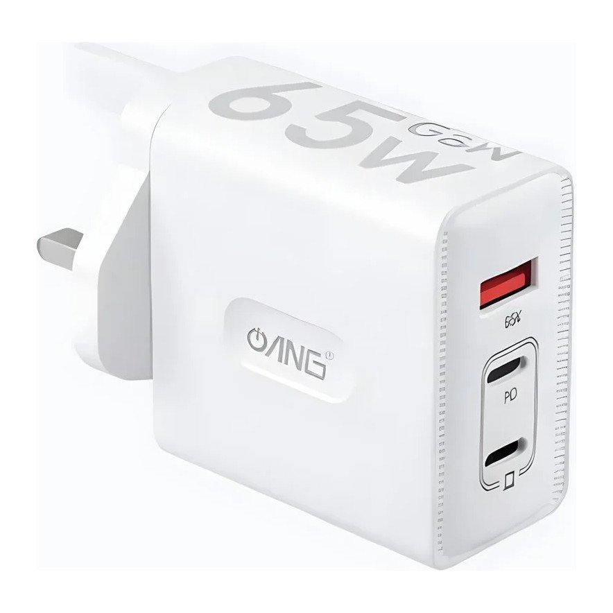 ANG PD65W TCS65AG GaN Fast Wall Charger – Dual USB-C & USB-A 65W UK Plug